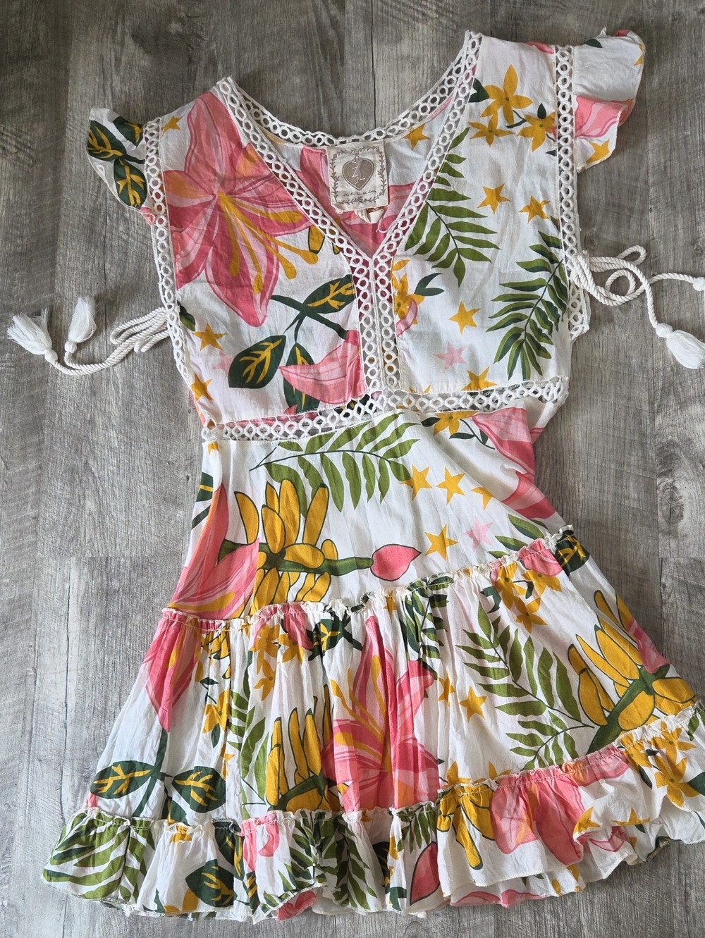 Z&L Europe Women's Floral Cotton Dress with Lace Trim - Size Small